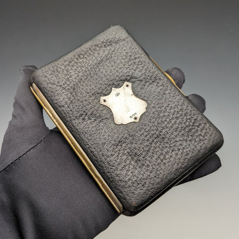 1910 年英國古董純銀裝飾黑色皮革皮夾 M Chapman